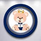 Capas Painel Grande e Mini Painel Redondo Festa Infantil Ursinho Menino Branco Azul Zig Zag Decora