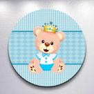 Capas Painel Grande e Mini Painel Redondo Festa Infantil Ursinho Menino Branco Azul Zig Zag Decora