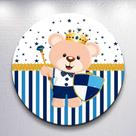 Capas Painel Grande e Mini Painel Redondo Festa Infantil Ursinho Menino Branco Azul Zig Zag Decora