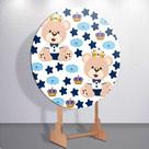 Capas Painel Grande e Mini Painel Redondo Festa Infantil Ursinho Menino Branco Azul Zig Zag Decora