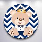 Capas Painel Grande e Mini Painel Redondo Festa Infantil Ursinho Menino Branco Azul Zig Zag Decora