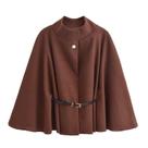 Capas Poncho Pretas com Manga Morcego para Mulheres - Moda Inverno com Cinto