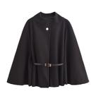 Capas Poncho Pretas com Manga Morcego para Mulheres - Moda Inverno com Cinto