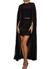 Cape Aonoall em chiffon transparente com bainha alta e baixa para mulheres, preta