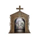 Capela Oratório Arabesco com Imagem e Led São Pedro 25x18x31 Mdf Madeira Imbuia