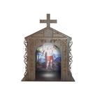 Capela Oratório Arabesco com Imagem e Led São Sebastião 25x18x31 Mdf Madeira Imbuia