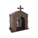 Capela Oratório Arabesco com Imagem São Cosme e Damião 25x18x31 Mdf Madeira Imbuia
