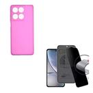 Capinha Silicone Aveludada Rosa Claro + Película Fosca Privacidade para Moto Edge 60