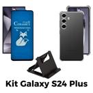 Capinha Silicone TPU + Película Fosca Privacidade + Suporte de Mesa para Samsung Galaxy S24 Plus