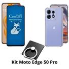 Capinha TPU Anti Choque + Película Fosca Privacidade + Anel Suporte para Moto Edge 50 Pro