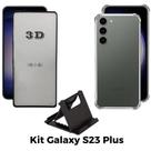 Capinha TPU + Película 3D de Vidro + Suporte de Mesa para Samsung Galaxy S23 Plus