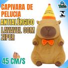 Capivara de Pelúcia 45cm Antialérgica Lavável com Zíper e Chapéu