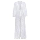 Cardigã Beach Cover Up Lace Hollow Out com cinto para mulheres