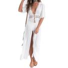 Cardigã com capa de praia, acabamento em renda, chiffon, roupa de banho transparente
