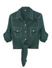 Cardigã Crop Top Omoone feminino moderno, verde escuro