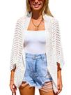 Cardigã de crochê Cover Up CUPSHE, de mangas compridas, branco para mulheres Cardigã de crochê Cover Up CUPSHE, de mangas compridas, branco para mulheres