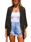 Cardigã de crochê Cover Up CUPSHE de mangas compridas preto para mulheres