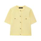 Cardigã Elegante Feminino De Manga Curta Com Decote Redondo E Botões, Moda Casual De Outono