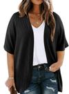 Cardigã Eytino Plus Size para mulheres de manga curta preto 2X