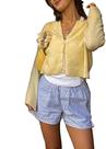 Cardigã feminino casual de malha curta Yoawdats (amarelo)