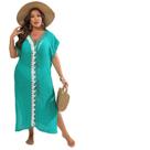 Cardigã feminino com capa de praia plus size com decote em V