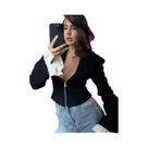 Cardigã Feminino Com Decote Em V E Zíper, Camiseta Com Patchwork Em Malha, Manga Longa, Casual E Cardigã Feminino Com Decote Em V E Zíper, Camiseta Com Patchwork Em Malha, Manga Longa, Casual E