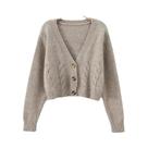 Cardigã Feminino Cropped Com Decote Em V, Manga Longa, Tricô Torcido, Suéter Quente De Outono