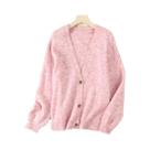 Cardigã Feminino De Lã Com Mistura De Cashmere, Decote Em V, Macio E Quente, Tricô Casual De
