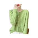 Cardigã Feminino De Lã Tricotado Para Outono/Inverno, Gola Redonda, Vazado, Solto E Casual