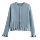 Cardigã Feminino De Manga Longa Com Babados, Tricô, Bolero De Outono, Suéter Azul Acinzentado Com Cardigã Feminino De Manga Longa Com Babados, Tricô, Bolero De Outono, Suéter Azul Acinzentado Com