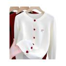 Cardigã Feminino De Tricô Com Bordado De Laço, Gola Redonda, Botões De Coração, Estilo Coreano