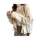 Cardigã Feminino De Tricô Com Botões Estilo Coreano Manga Longa Retrô Cor Sólida Casual Suéter