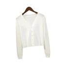 Cardigã Feminino De Tricô Com Decote Em V E Botões, Manga Longa, Cinza E Branco, Casual, Primavera