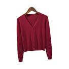 Cardigã Feminino De Tricô Com Decote Em V E Botões, Manga Longa, Cinza E Branco, Casual, Primavera