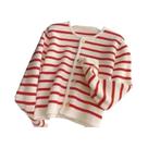 Cardigã Feminino De Tricô Com Listras, Gola O, Manga Longa, Cropped, Casual Chique Para Primavera E