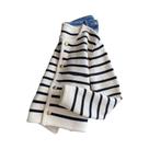 Cardigã Feminino De Tricô Com Listras, Gola O, Manga Longa, Cropped, Casual Chique Para Primavera E Cardigã Feminino De Tricô Com Listras, Gola O, Manga Longa, Cropped, Casual Chique Para Primavera E