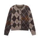 Cardigã Feminino De Tricô Com Padrão Diamante Manga Longa Outono Inverno Casaco De Botão Único