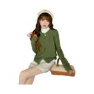 Cardigã Feminino De Tricô Liso Com Manga Longa E Gola Redonda Estilo Coreano