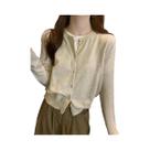 Cardigã Feminino De Tricô Liso Com Manga Longa E Gola Redonda Estilo Coreano Cardigã Feminino De Tricô Liso Com Manga Longa E Gola Redonda Estilo Coreano