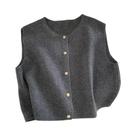Cardigã Feminino De Tricô Sem Mangas, Estilo Coreano Elegante Casual, Ajuste Slim, Suéter Da Moda