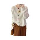 Cardigã Feminino Japonês - Malha Colorida, Gola Redonda, Estilo Doce e Versátil Cardigã Feminino Japonês - Malha Colorida, Gola Redonda, Estilo Doce e Versátil