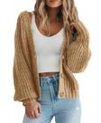 Cardigã feminino PRETTYGARDEN com decote em V, tricotado, solto, cáqui