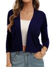 Cardigã feminino QUALFORT, cortado, manga 3/4, com frente aberta, azul