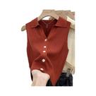 Cardigã Feminino Sem Mangas Com Gola Redonda Em Tricô, Cor Sólida, Estilo Coreano