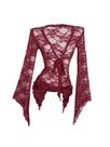 Cardigã feminino sexy de renda Milumia, manga comprida, cor de vinho