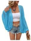 Cardigã feminino Verdusa de crochê de verão de grandes dimensões, tricotado azul