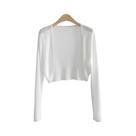 Cardigã Feminino Y2K Cropped Liso Manga Curta Coreano Fino De Tricô Jaqueta Camisa 2026