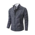 Cardigã Masculino De Fleece Quente Com Zíper, Cor Sólida, Gola Alta, Casaco Casual Esportivo Para