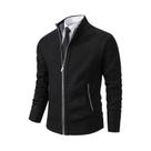 Cardigã Masculino De Fleece Quente Com Zíper, Cor Sólida, Gola Alta, Casaco Casual Esportivo Para
