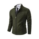 Cardigã Masculino De Fleece Quente Com Zíper, Cor Sólida, Gola Alta, Casaco Casual Esportivo Para